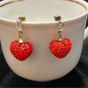 Vintage Red Heart Crystal Earrings